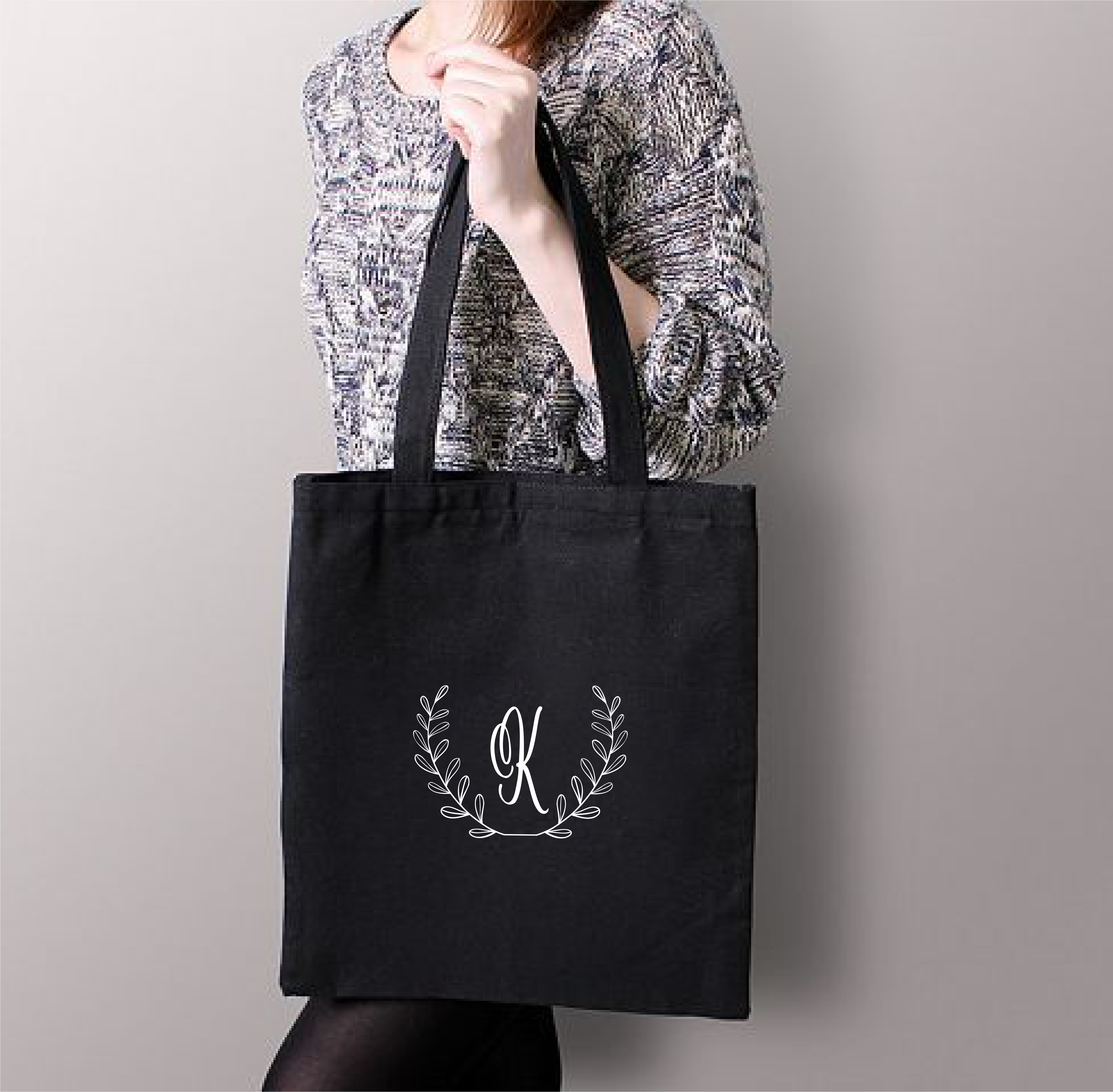 Personalised Cotton Eco-friendly Black Tote Bag with Initial